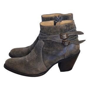 Shyanne Distressed Brown Leather Western Ankle Double Buckles Straps
